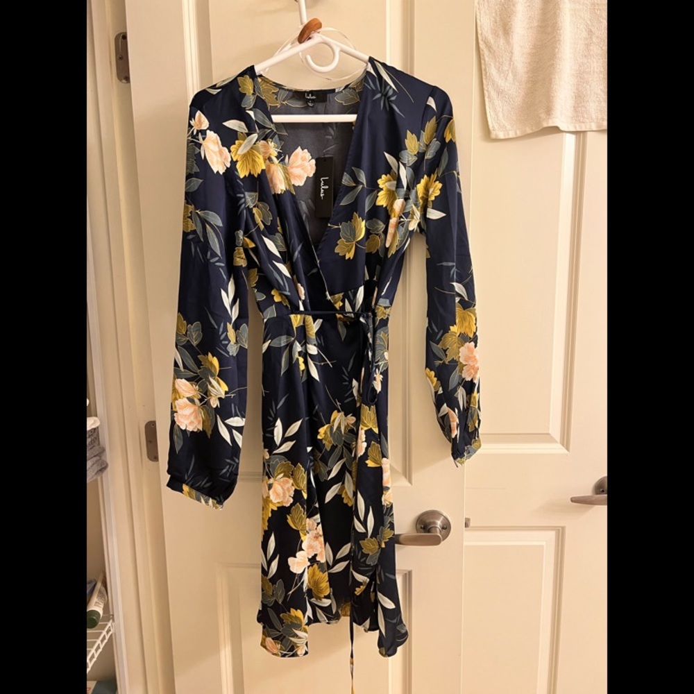 Lulus “Love is Life” Navy Blue Floral wrap dress